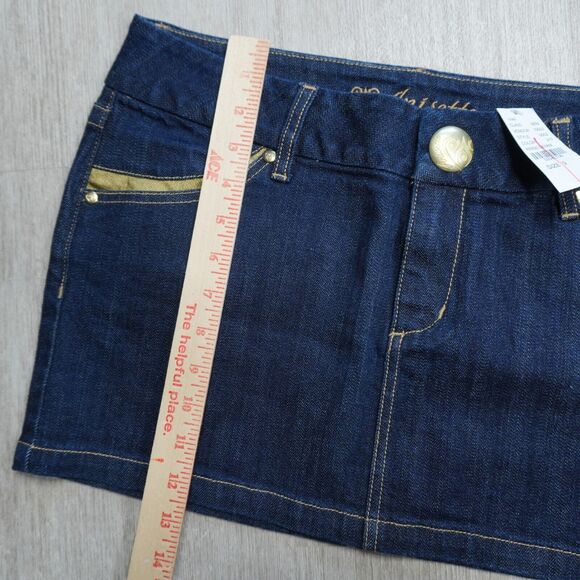 Anisette Denim Jean Mini Skirt NEW Y2K Flap Pockets Snap Button 32" Stretch - Picture 6 of 6